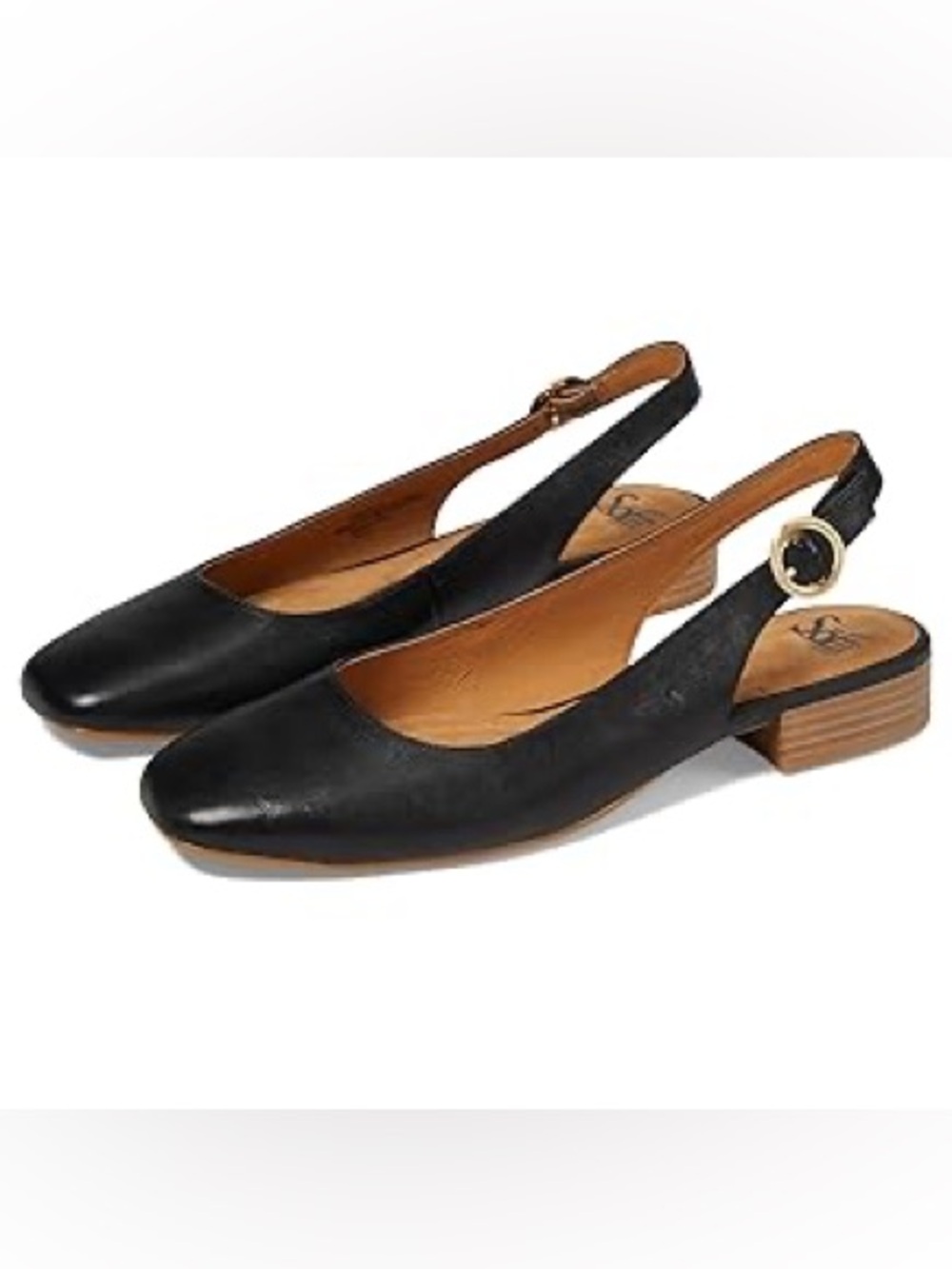 Black Leather Slingback Flats with Low Block Heel